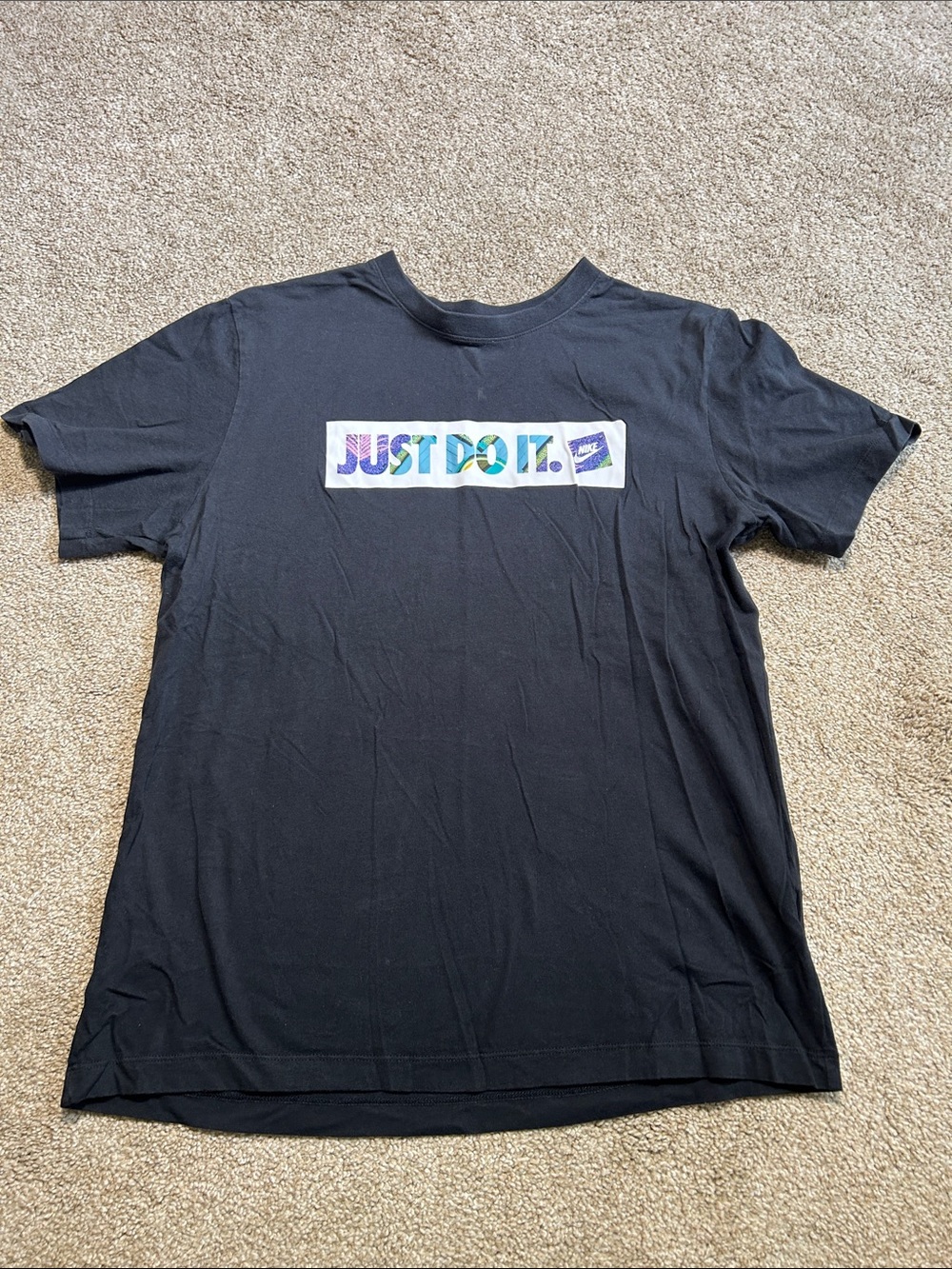 Nike Black Tee with Multicolor 'Just Do It.' Box Logo